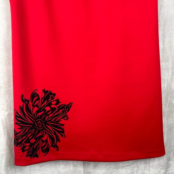 Calvin Klein Dress Womens 10 Red Black Floral Velvet Scuba Mini Office Party - Picture 4 of 13